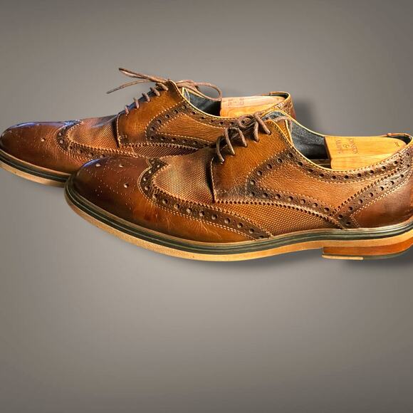 Men\'s US 11M  ENGLISH LAUNDRY  Brown Leather Brogue Wingtip Dress Shoes EUC